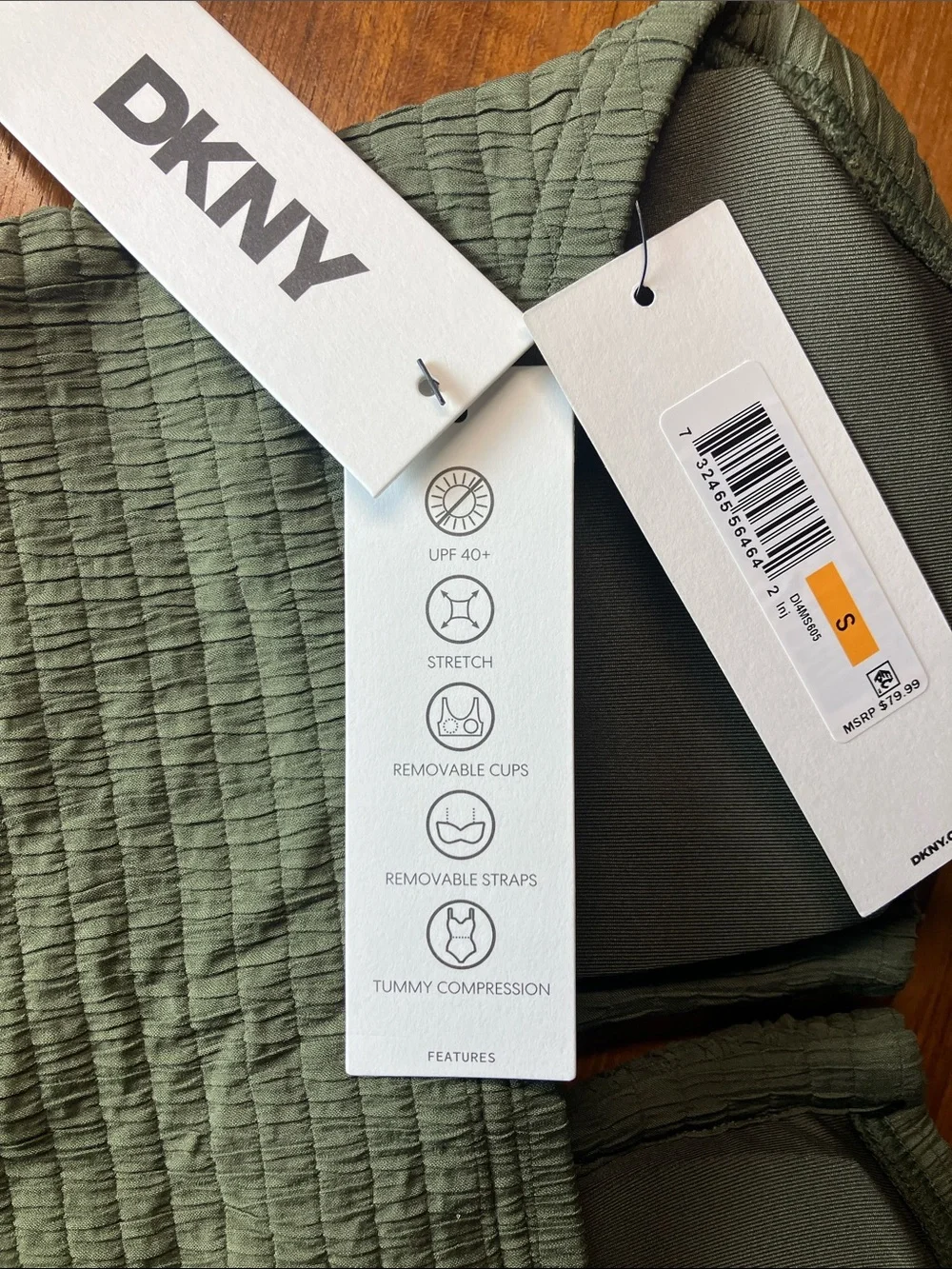 DKNY Convertible U-Wire Bandeau One Piece Swimsuit, Small, Moss Texture - Picture 3 of 11